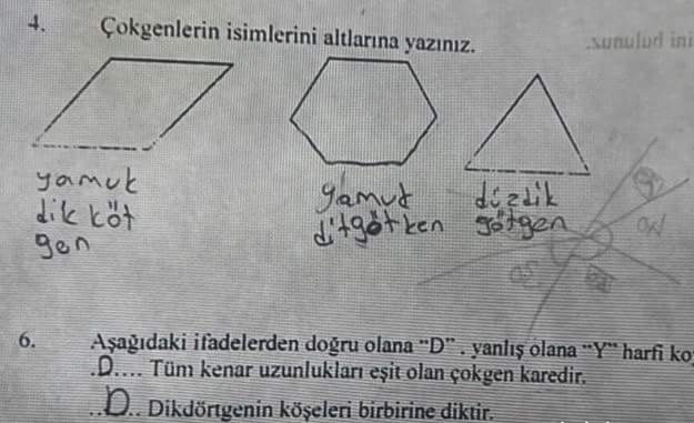 Öğrencilerin Yanlış Cevap Vermelerine Rağmen Öğretmenlerin Puan Vermek Zorunda Kaldığı Öğrenci Cevapları