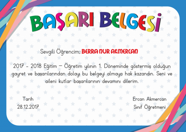 Öğrenciler İçin Çeşitli Başarı Belgeleri