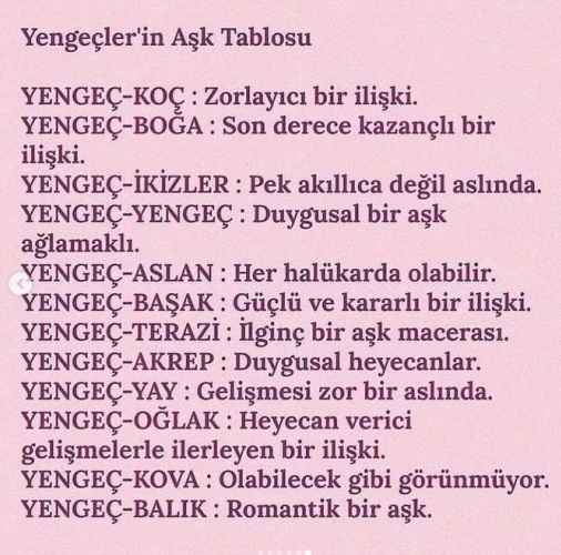 Burçların Aşk Tabloları
