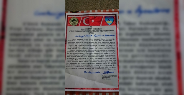 Mehmetçik'ten teşekkür mektubu.