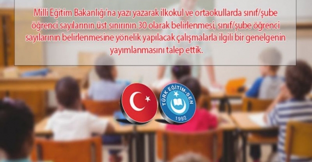 TÜRK EĞİTİM SEN: BİR SINIFTA EN FAZLA KAÇ ÖĞRENCİ OLABİLECEĞİNİN BELİRLENMESİNİ İSTEDİK