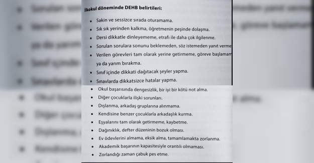 İlkokulda dikkat eksikliği ve hiperaktivite bozukluğu belirtileri aşağıdadır.