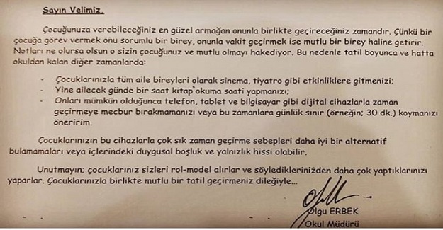 Bir okul müdürünün yarı yıl tatili için verdiği ödev okunma rekorları kırıyor