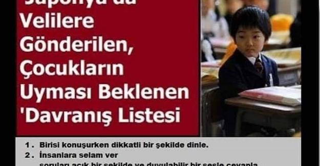 Japonya’da Her Öğretim Yılının Başında Velilere Gönderilen, Çocukların Uyması Beklenen Davranış Listesi