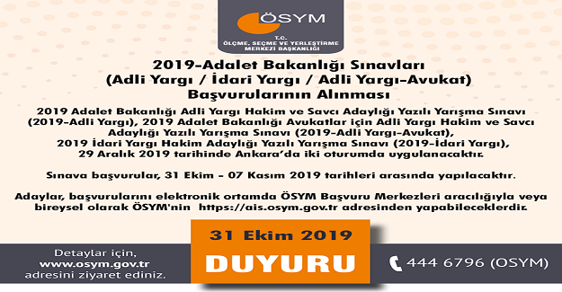 2019-Adalet Bakanlığı Sınavları Başvurularının Alınması