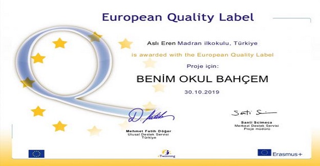 Okulumuzda ilk Avrupa Kalite Etiketi ödülü