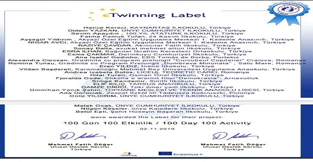 100 Gün 100 Etkinlik eTwining projesi