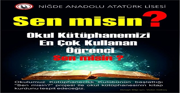 Okulumuz Kütüphanecilik Kulübünün başlattığı "Sen misin?" projesi ile okul kütüphanesinin kitap kurdunu tespit edeceğiz.