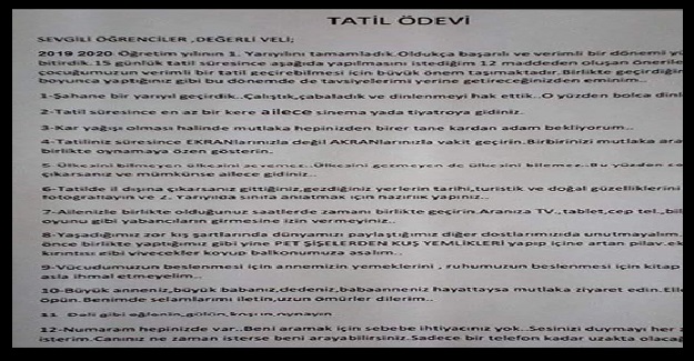 Öğretmenin 12 Maddeden Oluşan Yarıyıl Tatil Ödevi Tıklanma Rekoru Kırıyor