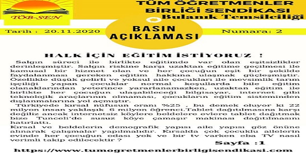 EĞİTİMDE FIRSAT EŞİTLİĞİ SAĞLANMALIDIR !
