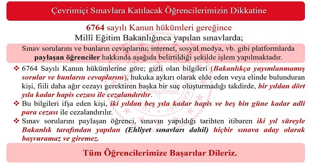 MEB'den Online Sınav Duyurusu
