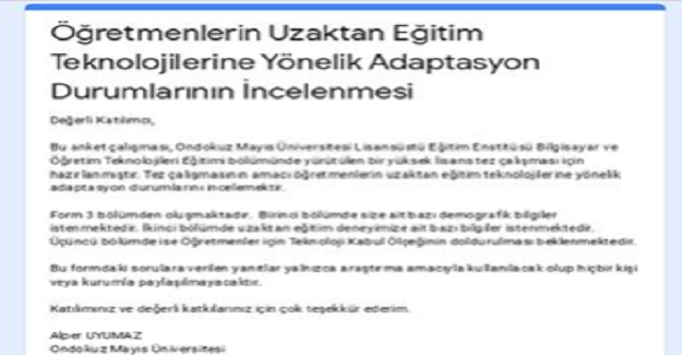 Öğretmenlerin Uzaktan Eğitim Teknolojilerine Yönelik Adaptasyon Durumlarının İncelenmesi