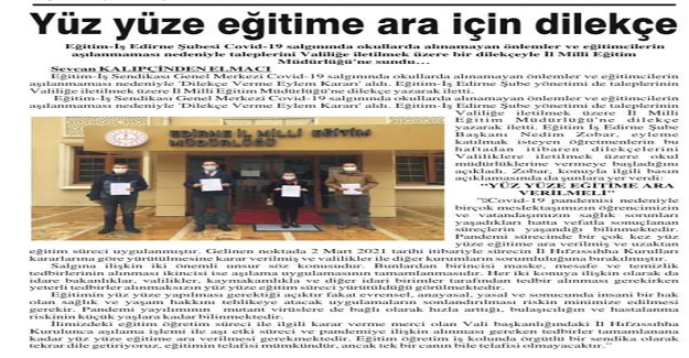 Yüz Yüze Eğitime Ara İçin Dilekçe
