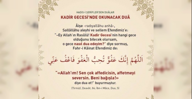 KADİR GECESİNDE OKUNACAK DUA