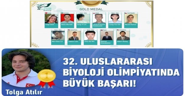 76 Ülkeden 304 Öğrencinin Yarıştığı 32. Uluslararası Biyoloji Olimpiyatında, Tolga Atılır Birinci Oldu