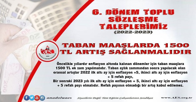 TABAN MAAŞLARDA 1500 TL ARTIŞ SAĞLANMALIDIR