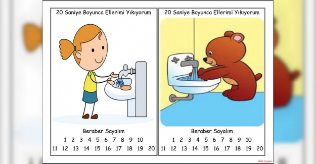 20 Saniye Boyunca Ellerimi Yıkıyorum Okullardaki Lavabolara Asılabilecek Uyarı Afişi