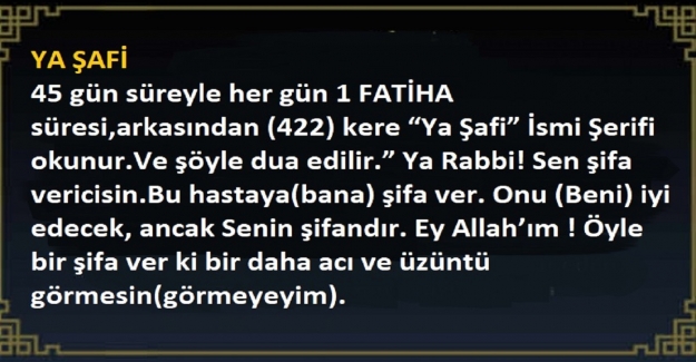 Ya Şafi Ya Allah Kaç Kere Çekilmelidir?