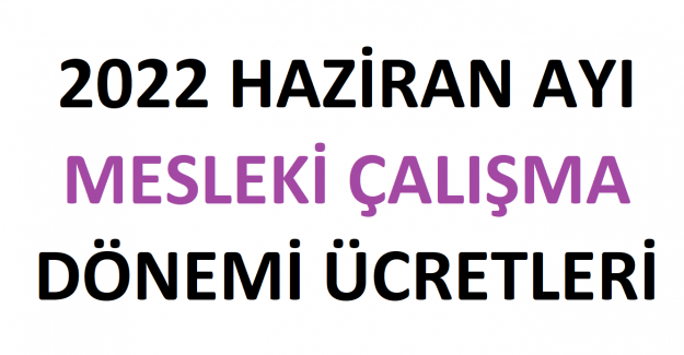 2022 Haziran Ayı Mesleki Çalışma Dönemi Ücretleri