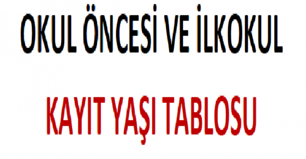 Okul Öncesi ve İlkokul Kayıt Yaşı Tablosu