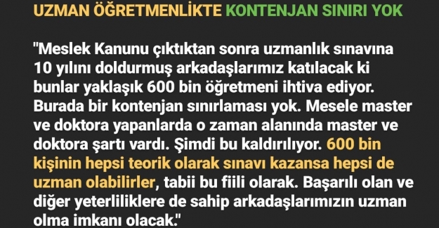 Uzman Öğretmenlikte Kontenjan Sınırı Var mı?