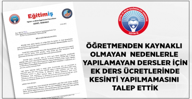 Öğretmen Kaynaklı Olmayan Sorunlar Nedeniyle Ek Ders Kesilemez