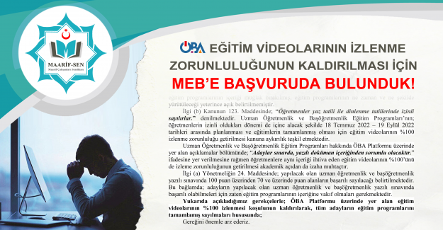 Öba Eğitim Videolarının İzlenme Zorunluluğunun Kaldırılması İçin Meb'e Başvuruda Bulunduk!