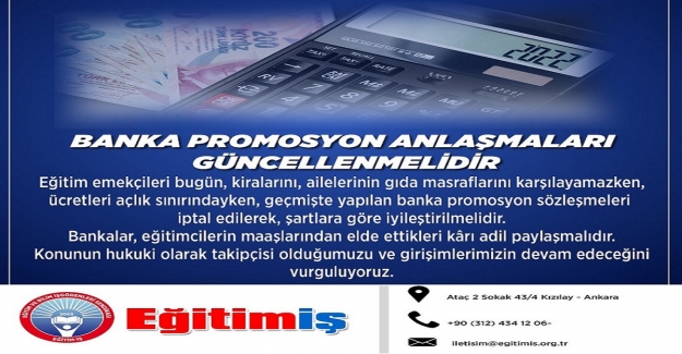 Öğretmenlerin Banka Promosyonları Güncellenmelidir