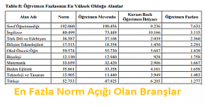 En Fazla Norm Açığı Olan Branşlar